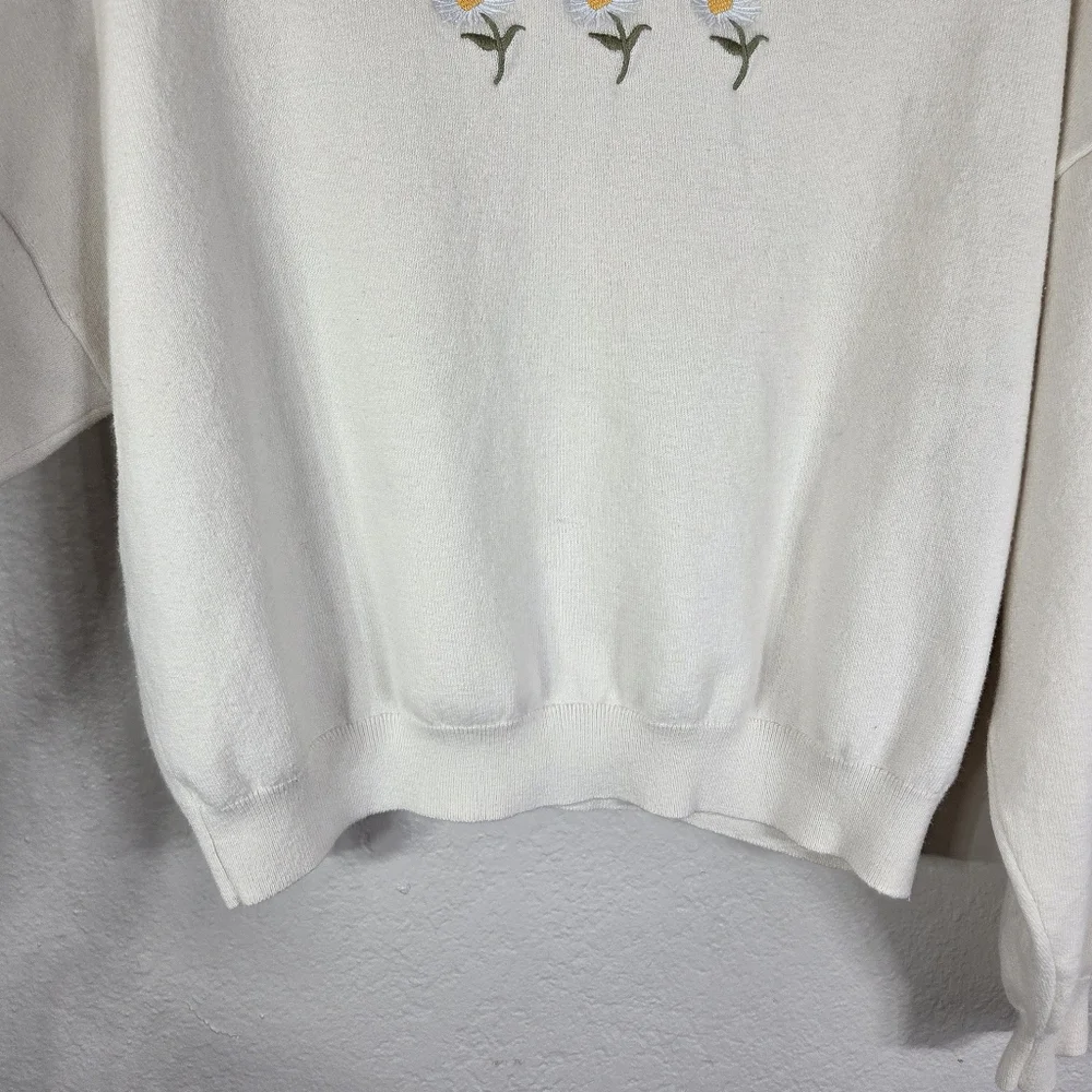 Aritzia Sunday Best Size L Cream Merino Wool Daisy Sweater Daisies Flower Print - Picture 5 of 16